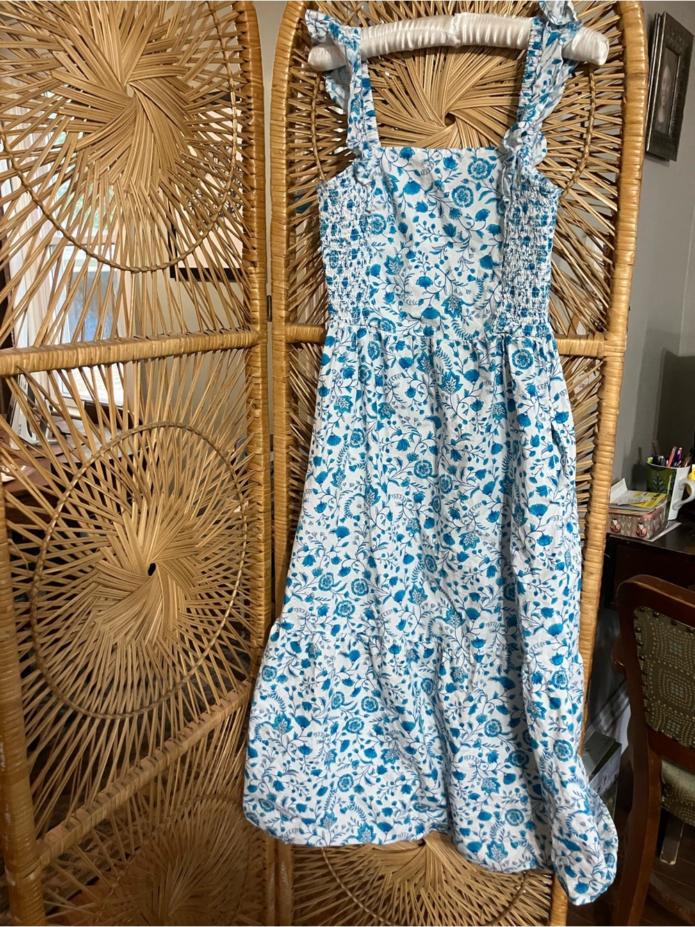 Draper James White Midi Dress with Blue Floral Print